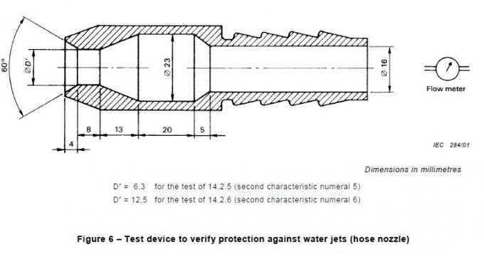 Água Handheld Jet Nozzles Dia do equipamento de teste da proteção do ingresso de IEC60529 IPX5 IPX6 6.3mm/12.5mm 0